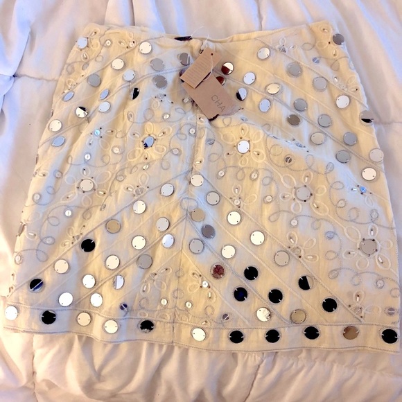 NWT Chan Luu mirrored cream mini skirt - Picture 1 of 3